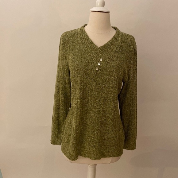 Sage Green Cross V-Neck Sweater Size 12 #367 - Picture 1 of 13